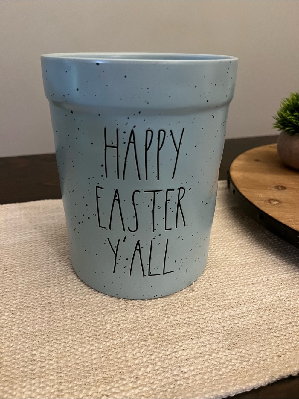 Rae Dunn Happy Easter Y'all Blue Speckled Ceramic Planter